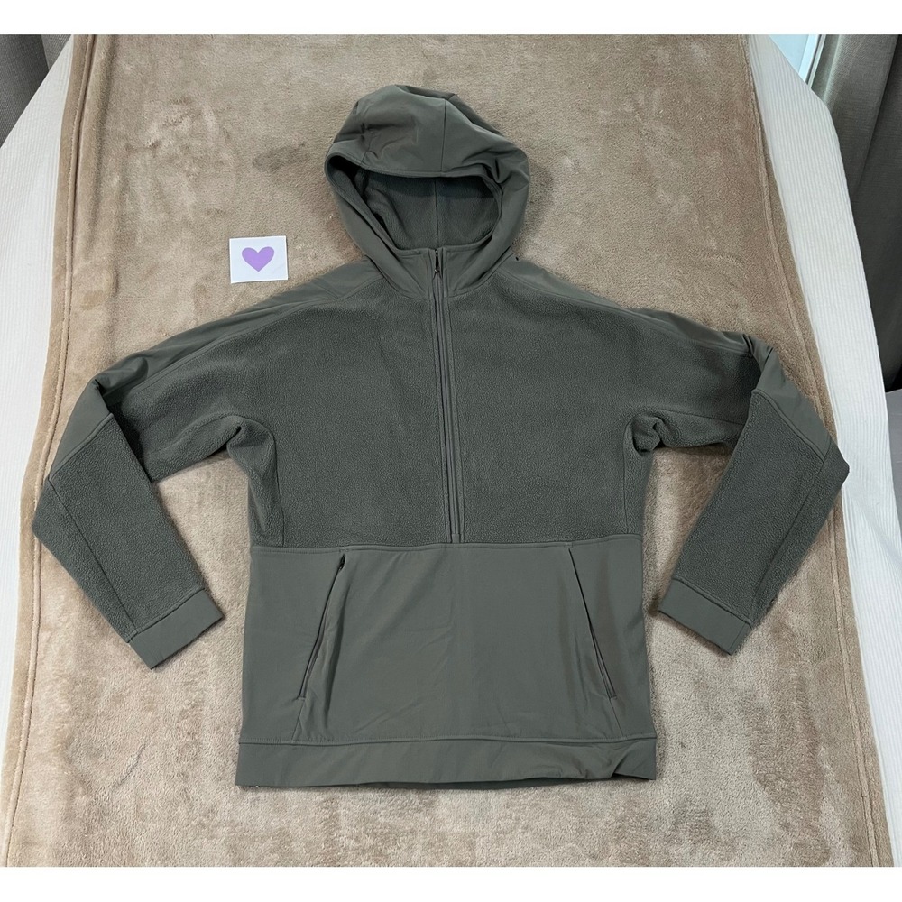 Lululemon Thick Fleece Half Zip Warmth Hoodie Men's S Olive Green Fleece L/S EUC